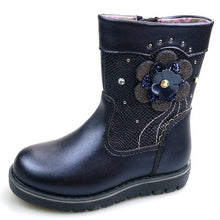 Load image into Gallery viewer, Flower Decoration Mid-Calf Blue Bright Leather Anti-slip kids Shoes