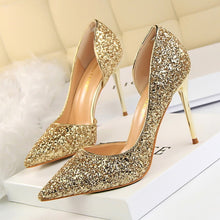 Load image into Gallery viewer, women&#39;s shoes with high heel shallow mouth pointed side hollow sequined