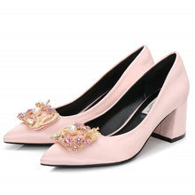 Load image into Gallery viewer, Pink Silk Woman Pumps Bow Square Heels