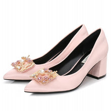 Load image into Gallery viewer, Pink Silk Woman Pumps Bow Square Heels
