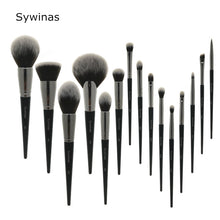 Load image into Gallery viewer, Sywinas makeup brush set 15pcs  black Natural synthetic hair make up tools kit .